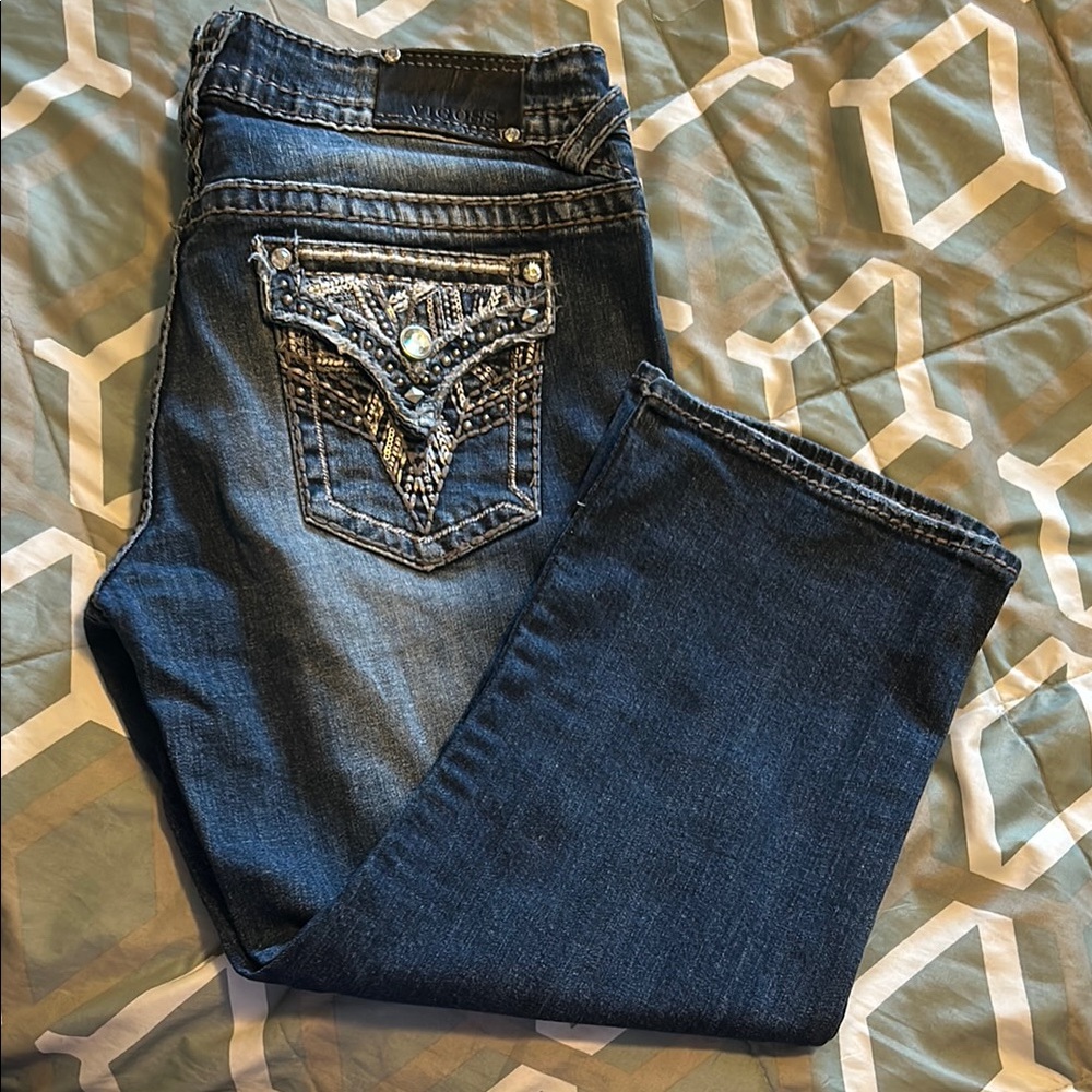 Vigoss Dark Blue Boot Cut Jeans with Embellished Pockets